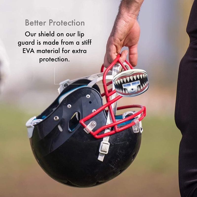 DAMAGE CONTROL جهاز التحكم في الضرر - واقي فم كرة القدم مع حزام الخوذة، يحمي الأسنان والفك والفم - قطعة فم للرياضة، لا تحتاج إلى غلي، تسمح بتدفق الهواء - معدات للبالغين والشباب (جوازوم 2.0) - Image 4